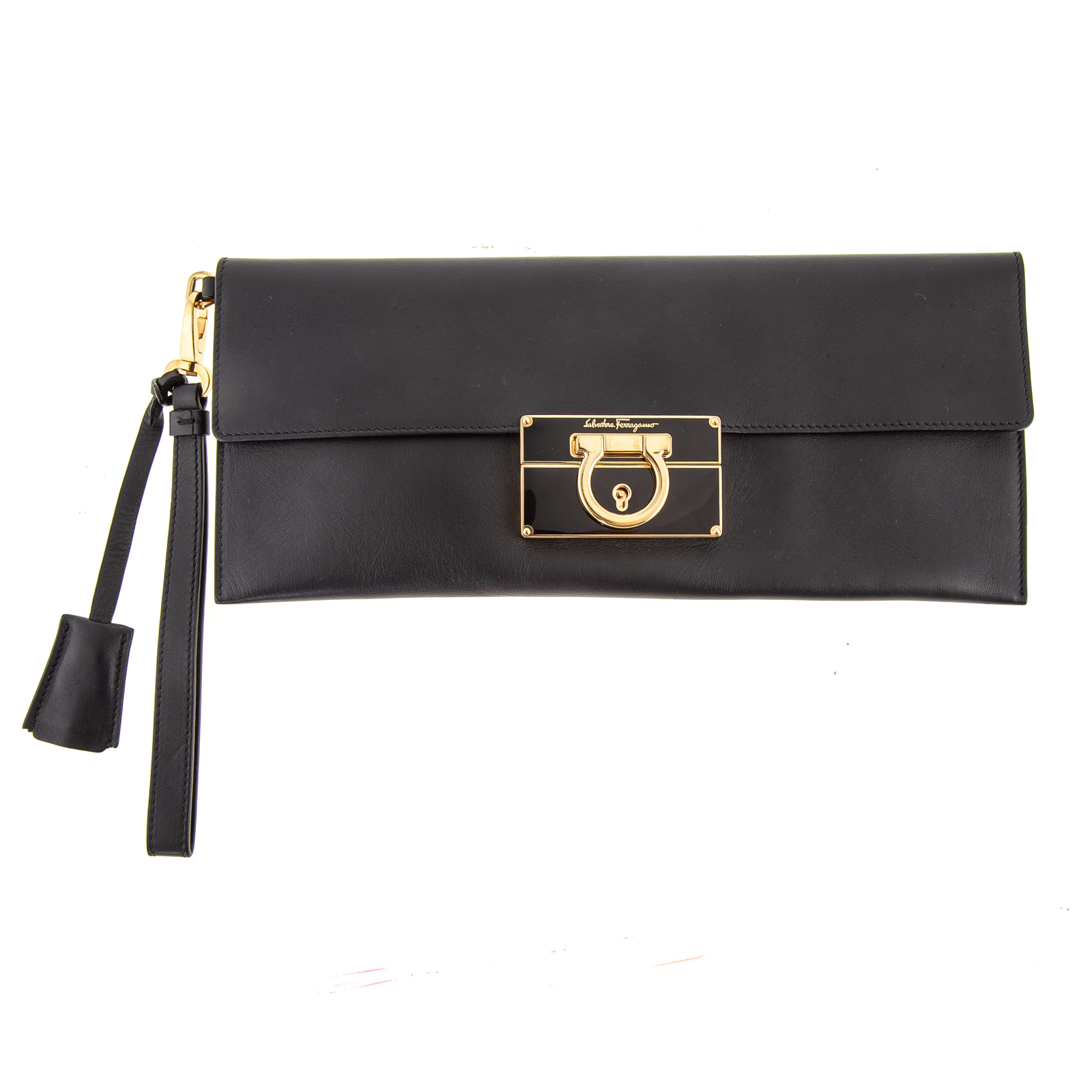 Appraisal: A FERRAGAMO VINTAGE CLUTCH A black calf leather Ferragamo vintage