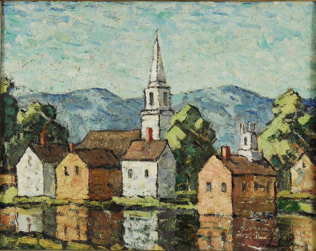 Appraisal: ROSMOND BOSART DEKALBAmerican - Village with distant mountains Signed lower