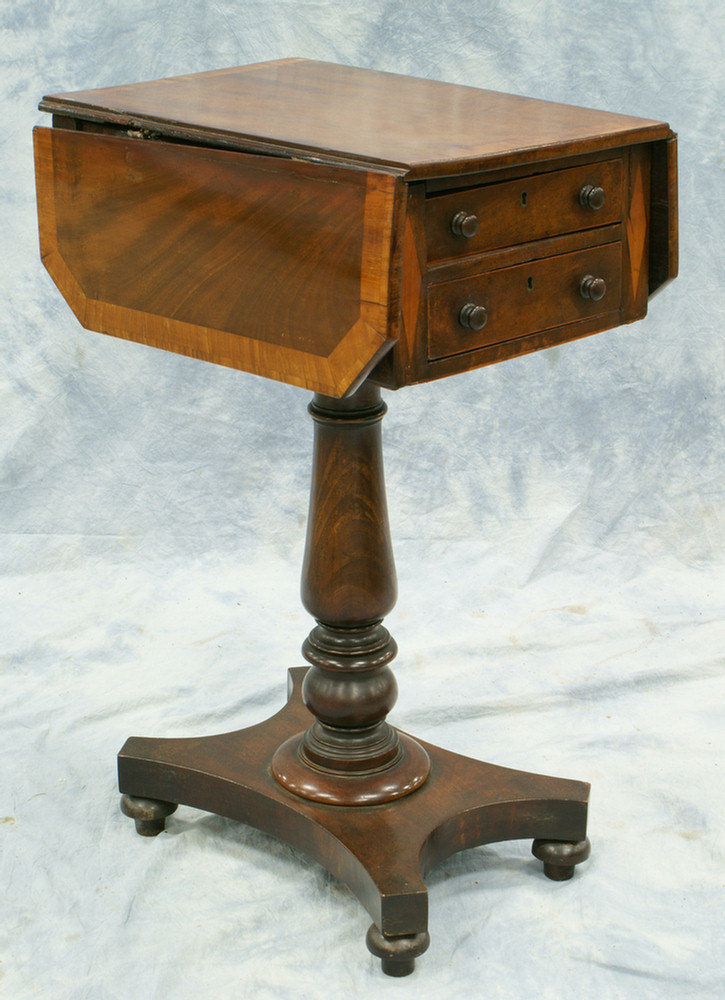 Appraisal: Inlaid and banded mahogany Regency drop leaf work table w