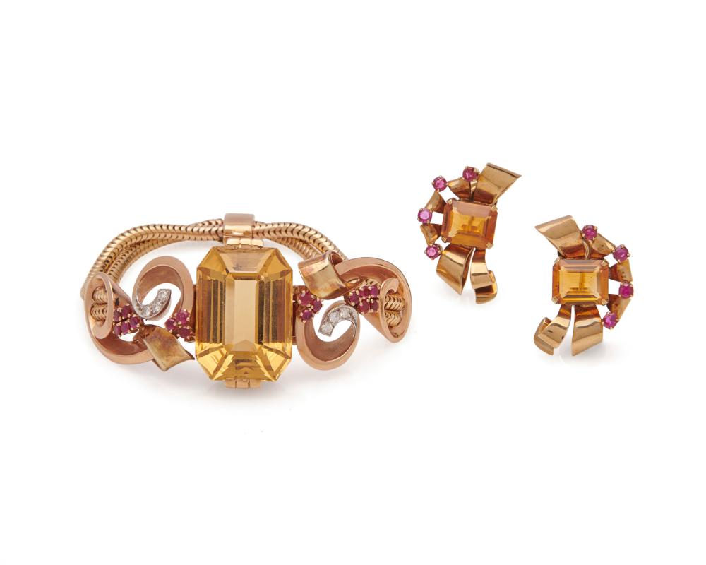 Appraisal: TIFFANY CO K Gold Citrine Ruby and Diamond Suite ca