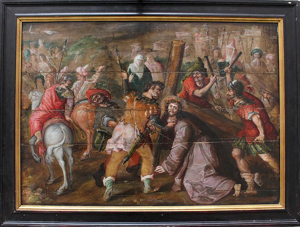 Appraisal: Flemish School th Century Flemish School th Century Christ carrying