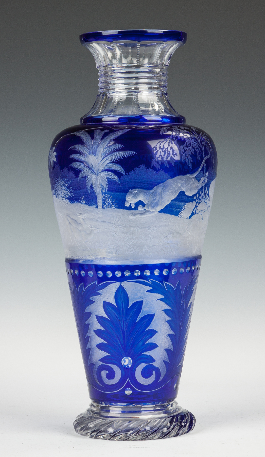 Appraisal: Cobalt Blue Cut to Clear Vase Sgn A Zahn With