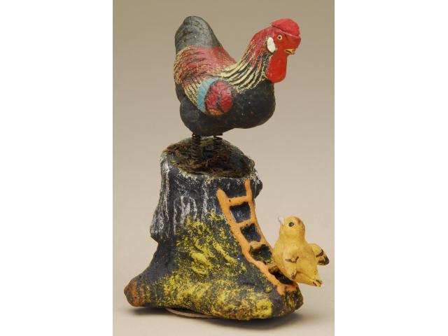 Appraisal: Rooster Chick on Log Candy Container Germany ca molded and