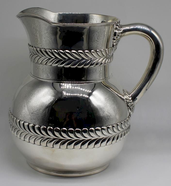 Appraisal: STERLING Tiffany Co Sterling Pitcher Tiffany Co monogrammed pitcher in