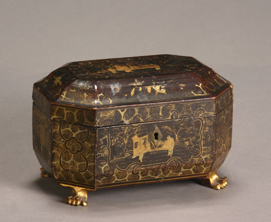 Appraisal: Chinese Export Gilt Decorated Dark Brown Lacquer Tea Caddy Guangxu