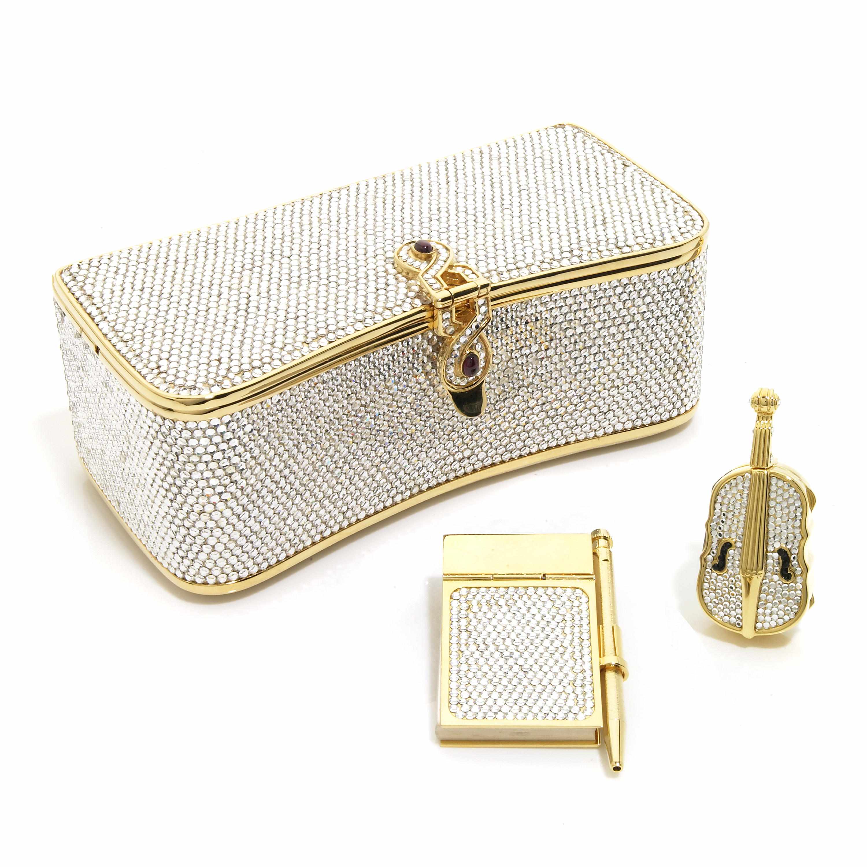 Appraisal: A silver crystal box-purse with gold colored metal detailing together