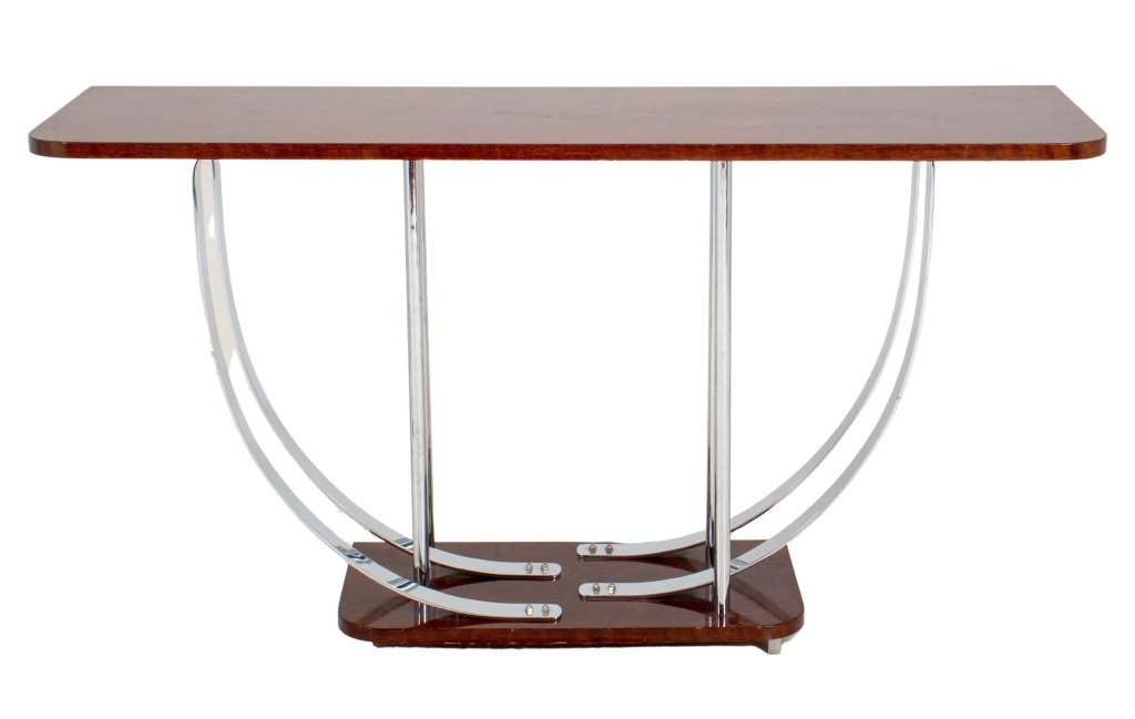 Appraisal: DESKEY ATTR ART DECO MAHOGANY CHROME CONSOLE Donald Deskey American