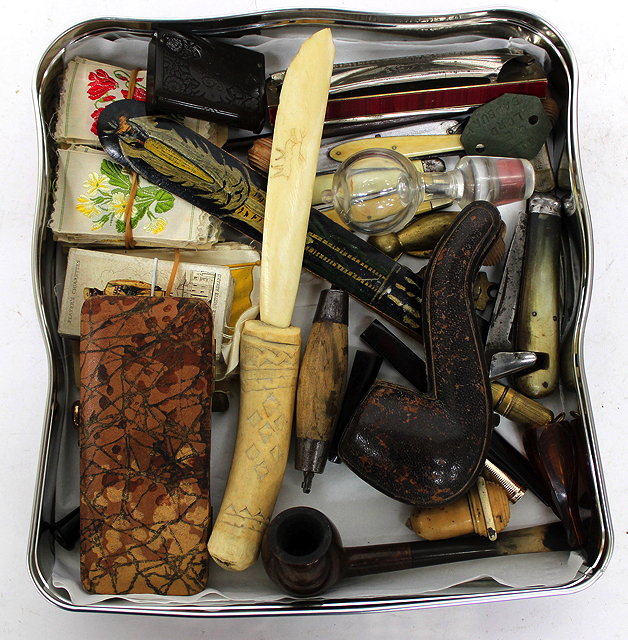 Appraisal: MISCELLANEOUS BIJOUTERIE to include pen knives pipes cigarette cards a