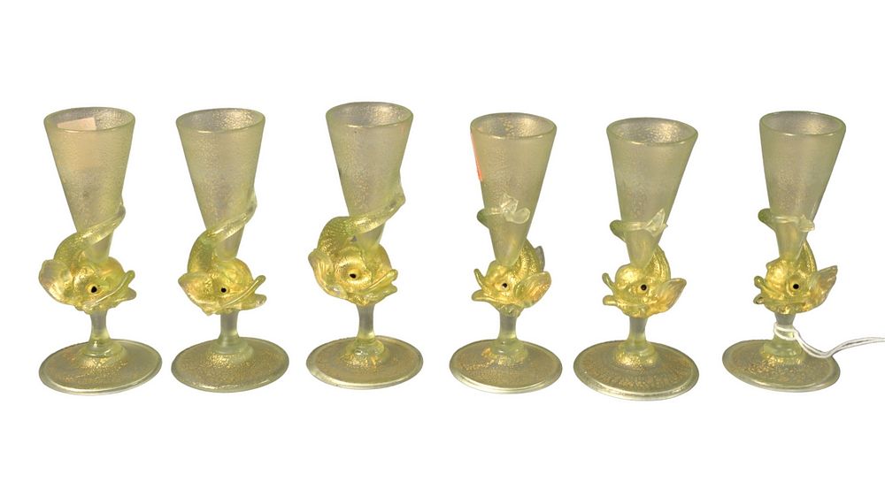 Appraisal: Set of Seven Venetian Glass Cordials having dolphin form stem