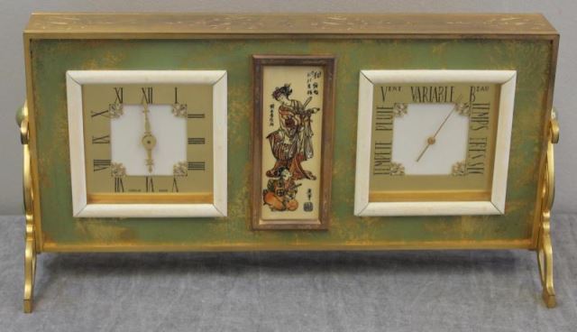 Appraisal: Unusual Gubelin Desk Clock Barometer Asian designs and central plaque