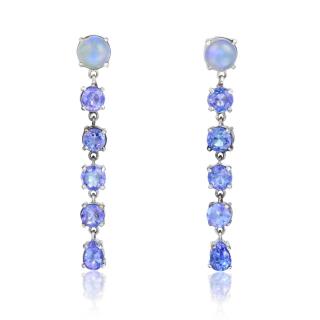 Appraisal: A Pair of Moonstone and Tanzanite Drop Earrings Designed as