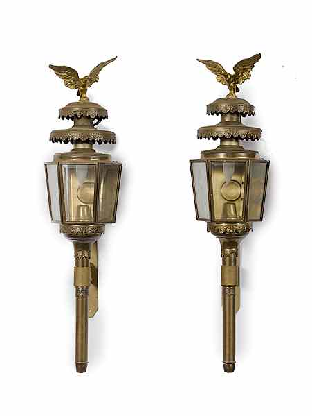 Appraisal: Brass Coach Lanterns American A pair of brass coach lanterns