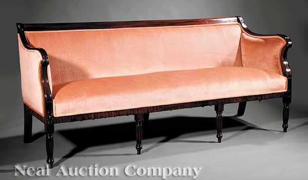 Appraisal: A Federal Carved Mahogany Sofa c Philadelphia reeded crest rail