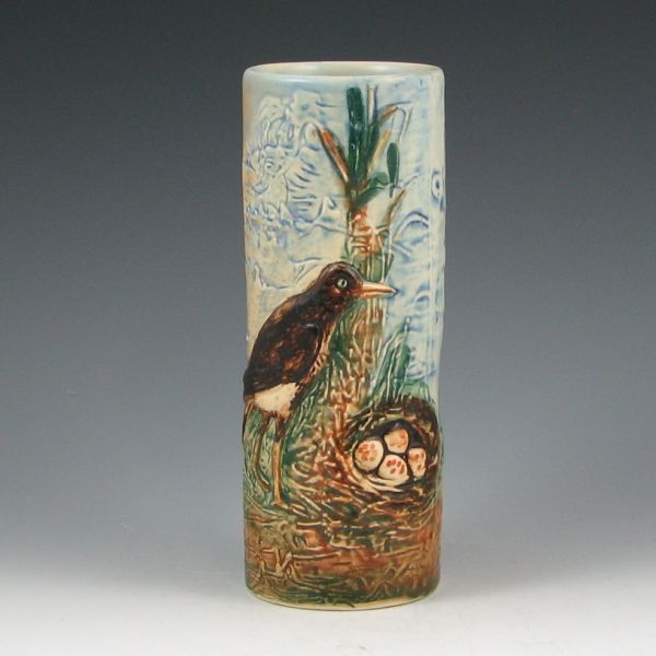 Appraisal: Weller Glendale cylinder vase with bird overlooking her nest in