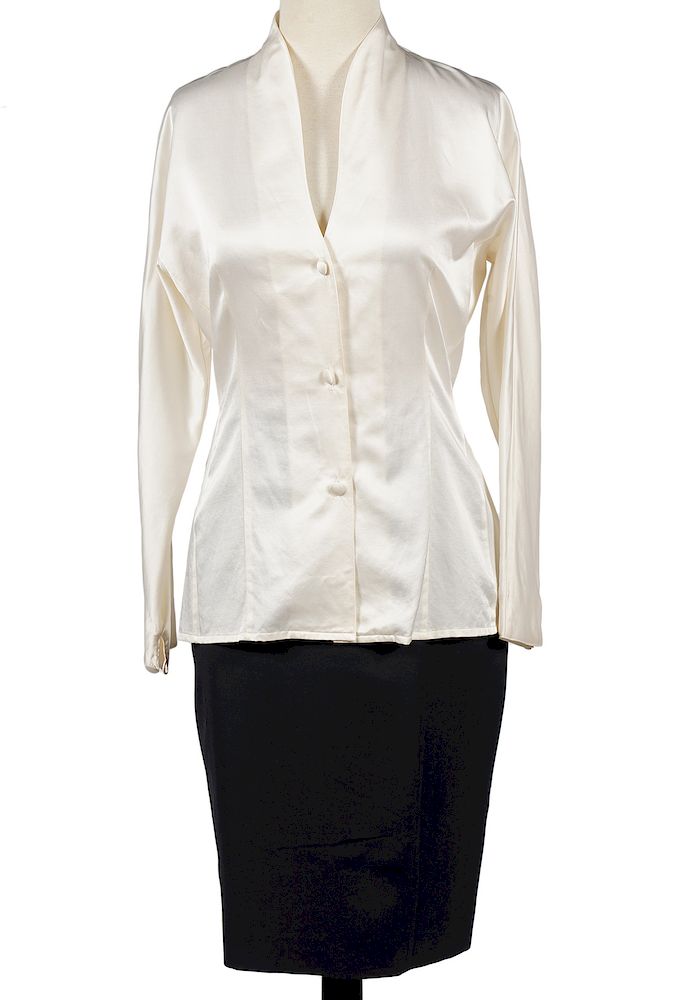 Appraisal: Salvatore Ferragamo Wool Skirt Silk Blouse Salvatore Ferragamo Wool Skirt