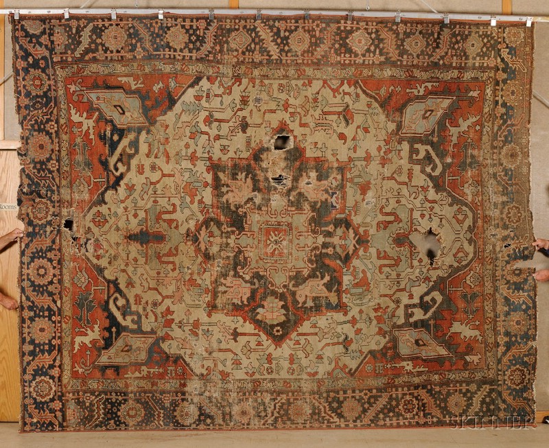 Appraisal: Serapi Carpet Northwest Persia last quarter th century wear holes