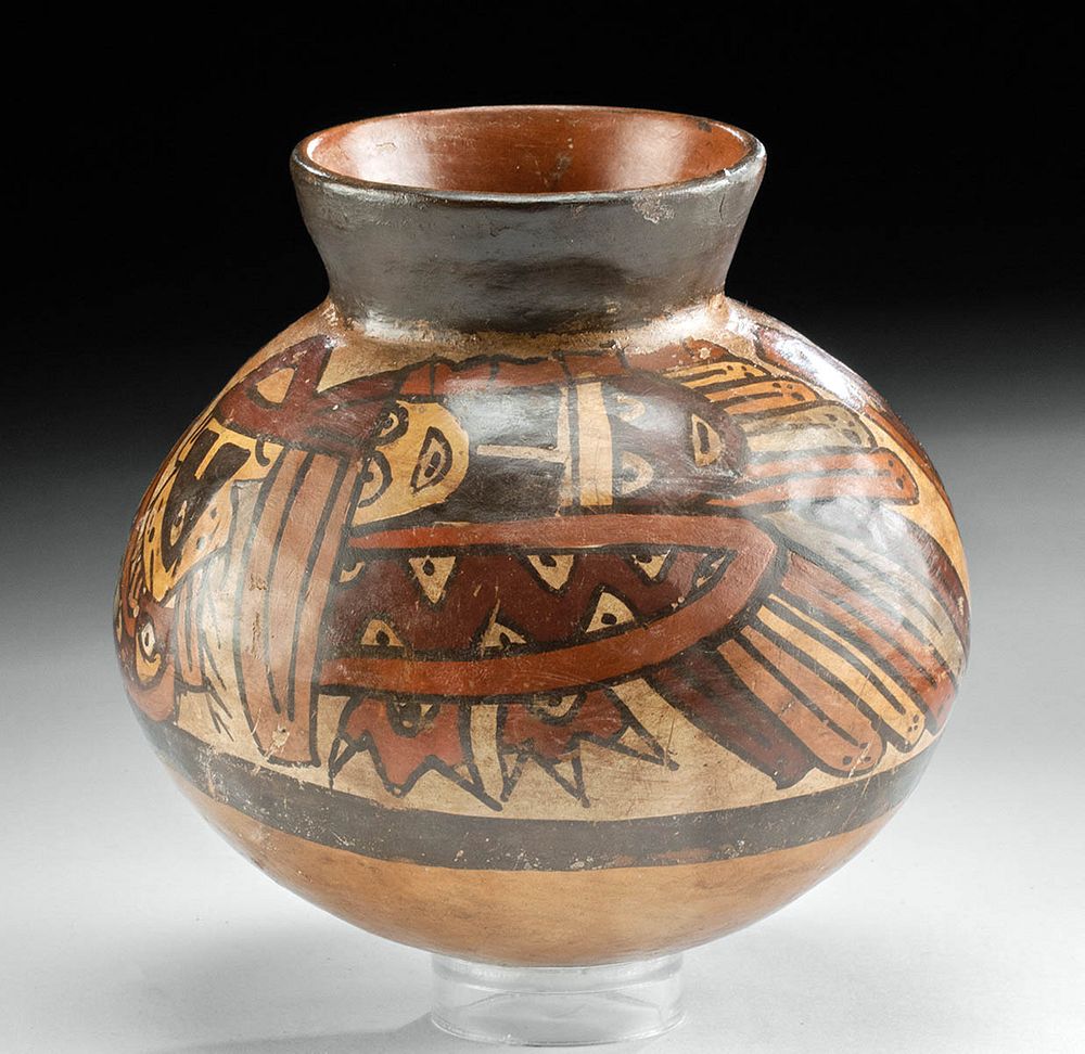 Appraisal: Nazca Polychrome Jar w Abstract Creature First Time At Auction