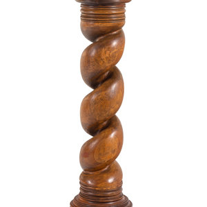 Appraisal: A Twist-Carved Hardwood Pedestal th Century Height inches x diameter