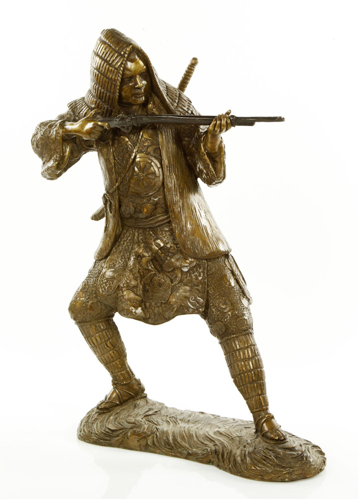 Appraisal: - Japanese Bronze Statue Bronze statue Japan of a samurai