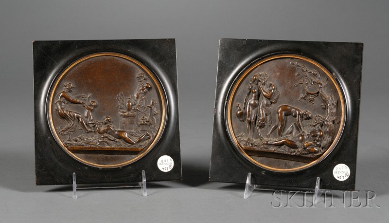 Appraisal: Two Framed Bronze Roundels Continental th century each with classical