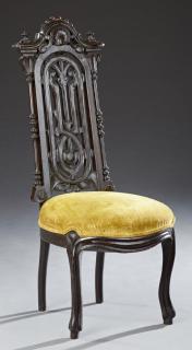 Appraisal: Renaissance Revival Yellow Slipper Chair c the arched crest over