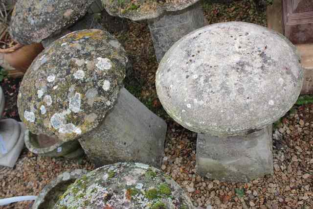 Appraisal: TWO COTSWOLD LIMESTONE STADDLESTONES each with circular tops on square