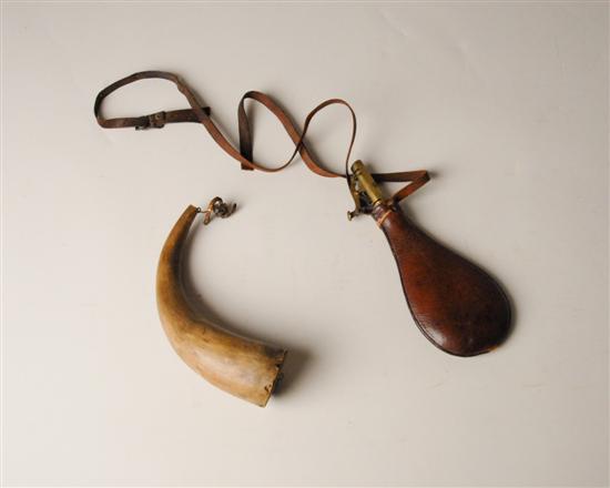 Appraisal: Two th C Hunting Shooting Items a powder horn with