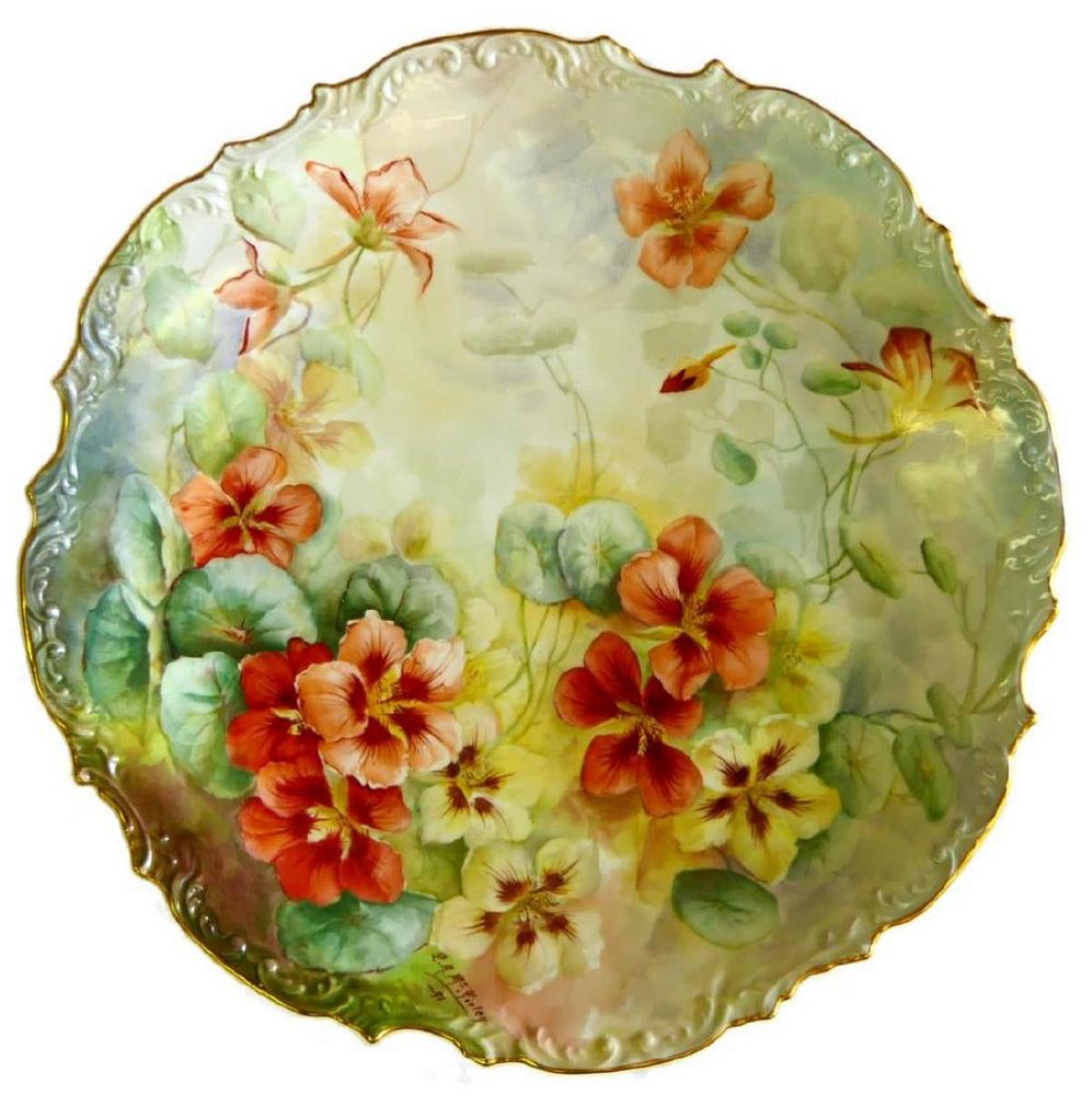 Appraisal: Wm GUERIN LIMOGES HAND PAINTED FLORAL CHARGER Antique William Guerin