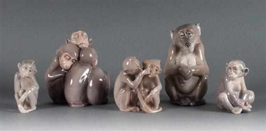 Appraisal: Two Bing Grondahl porcelain figural groups monkey figure Royal Copenhagen