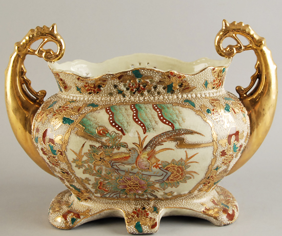 Appraisal: A Satsuma-style Centerpiece Bowl with painted design of birds and