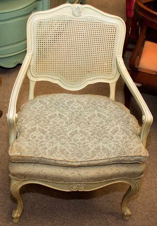 Appraisal: Louis XV style painted wood cane back fauteuil Estimate -