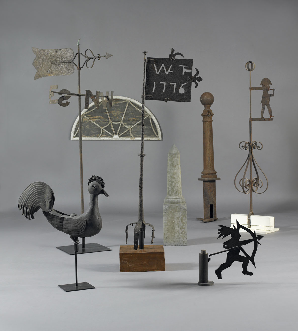 Appraisal: SEA CAPTAIN WITH SPEAKING TRUMPET SHEET IRON WEATHERVANE In silhouette