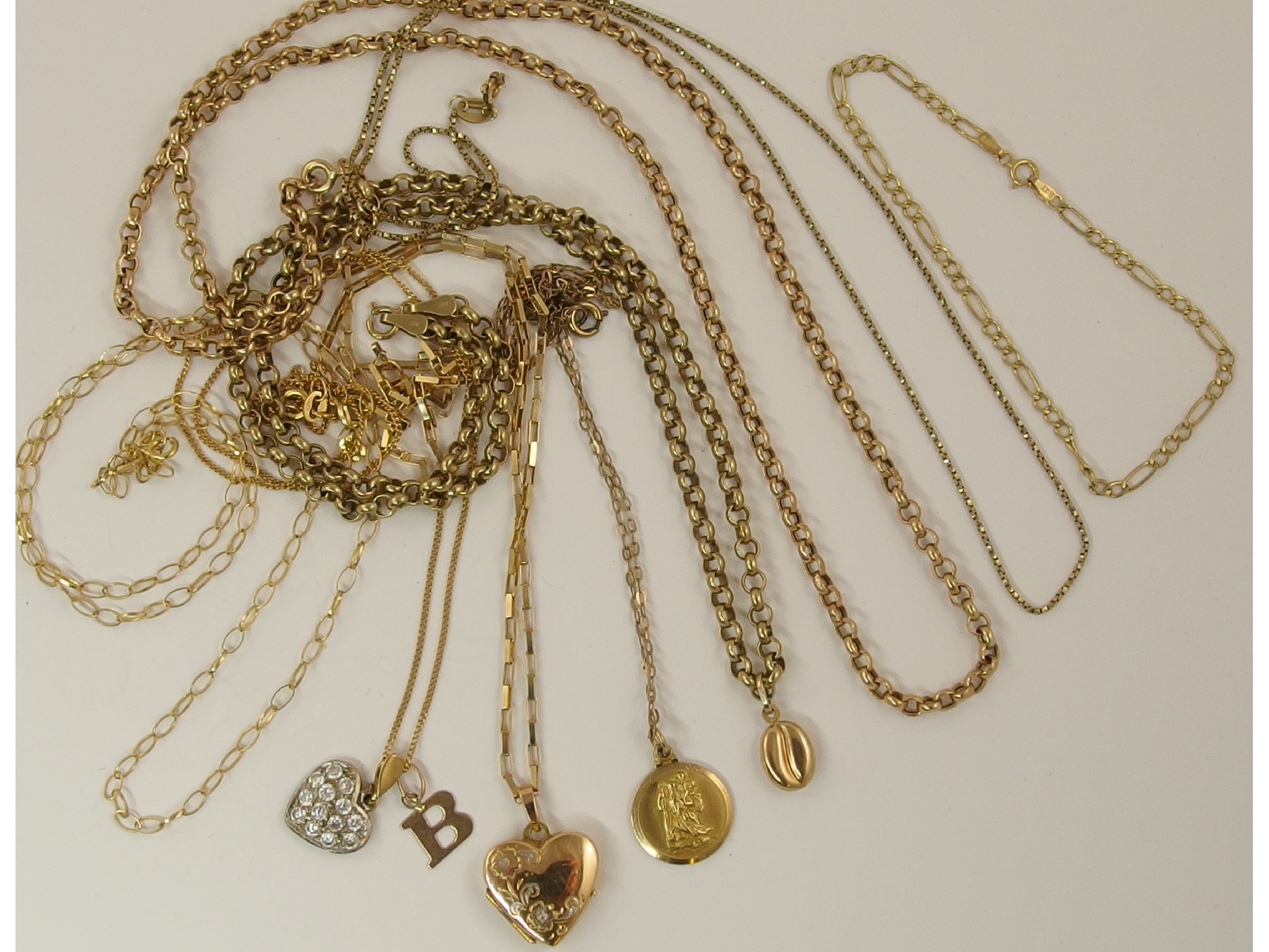 Appraisal: A collection of ct and yellow metal chains and pendants