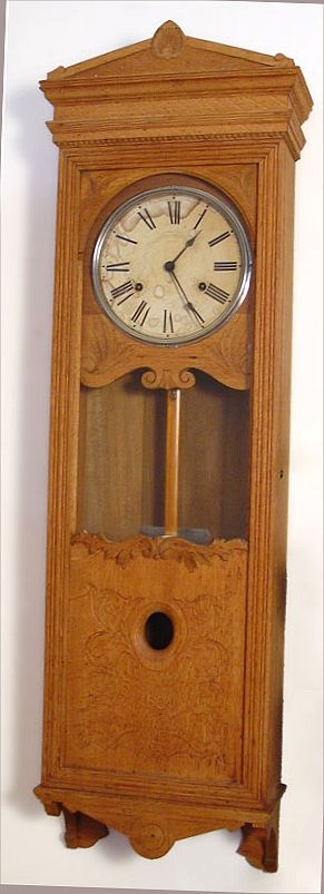 Appraisal: C BUNDY TIME RECORDER OAK CASE WALL CLOCK Early th