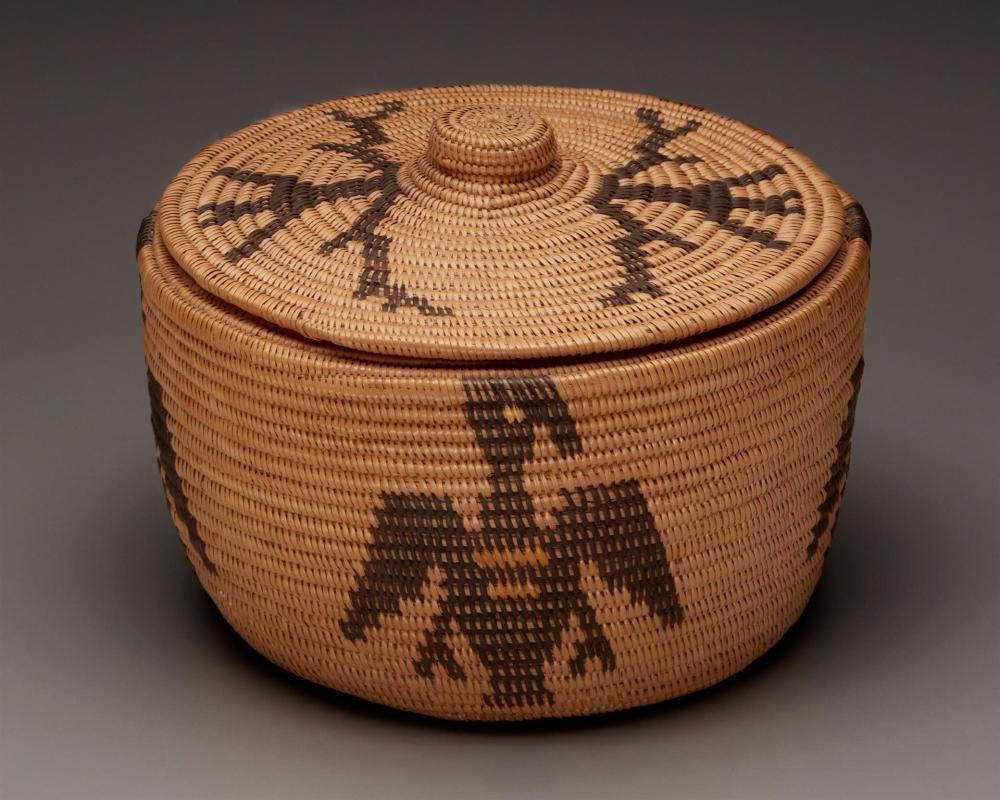 Appraisal: A polychrome Panamint lidded basket First-quarter th Century Central California