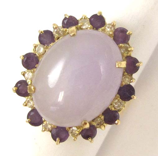 Appraisal: JADE AMETHYST AND FOURTEEN KARAT GOLD RING centering an oval