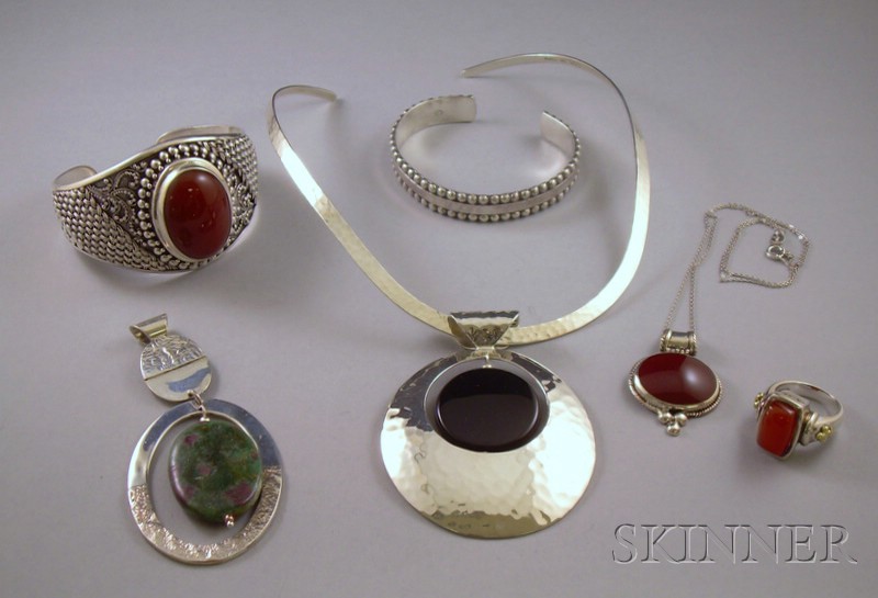 Appraisal: Small Group of Sterling Silver and Hardstone Jewelry including a