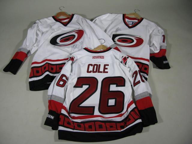 Appraisal: Three Autographed CCM Carolina Hurricane Jerseys Cole size M Team