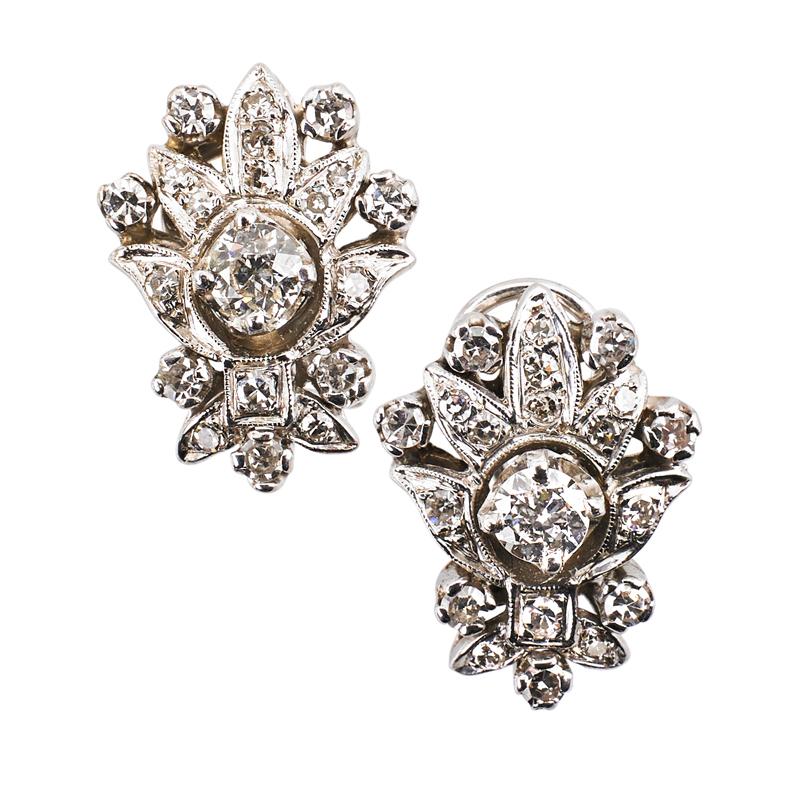 Appraisal: DIAMOND K WHITE GOLD EARRINGS Stylized leaf design central RBC