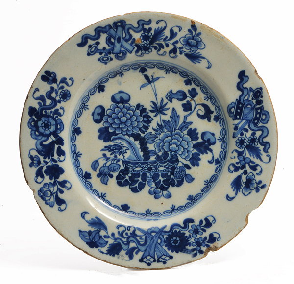 Appraisal: A GEORGE III IRISH DELFTWARE PLATE decorated in cobalt blue