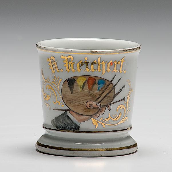 Appraisal: R REICHERT ARTIST'S OCCUPATIONAL SHAVING MUG porcelain with polychrome painted