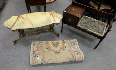 Appraisal: Brass and Onyx coffee table hall carpet and Oak telephone