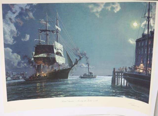 Appraisal: COLORED LITHOGRAPH BY JOHN STOBART OF TITLED BOSTON DEPARTURE -