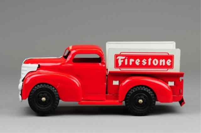 Appraisal: LUMAR FIRESTONE SERVICE TRUCK Pressed steel painted in red overall