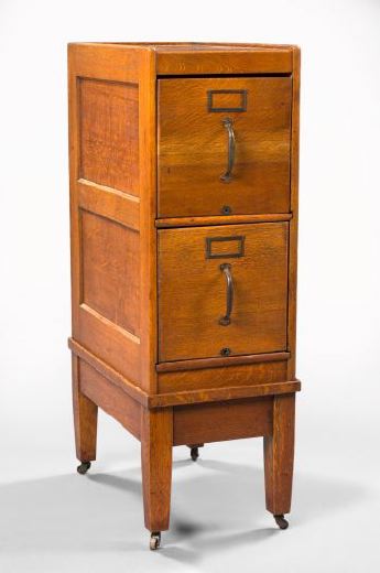 Appraisal: American Oak and Quarter-Sawn Oak Two-Drawer Filing Cabinet early th