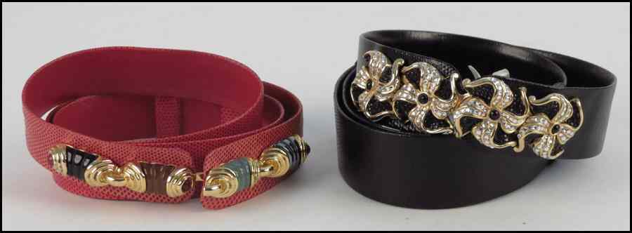 Appraisal: TWO JUDITH LEIBER LIZARD SKIN BELTS Condition No Specific Condition