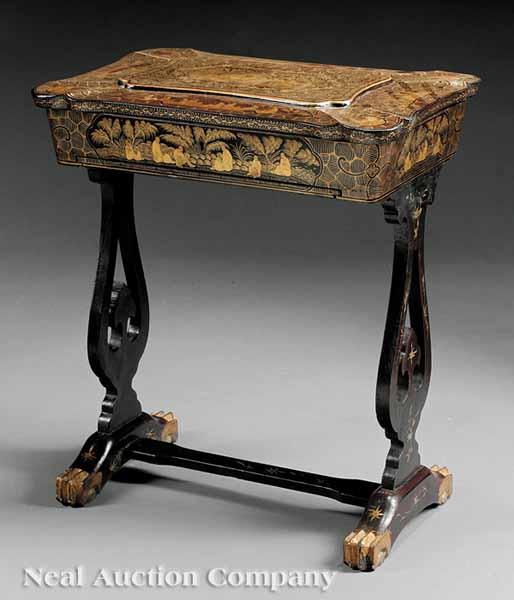 Appraisal: A Chinese Export Lacquered and Gilt-Decorated Sewing Table early th