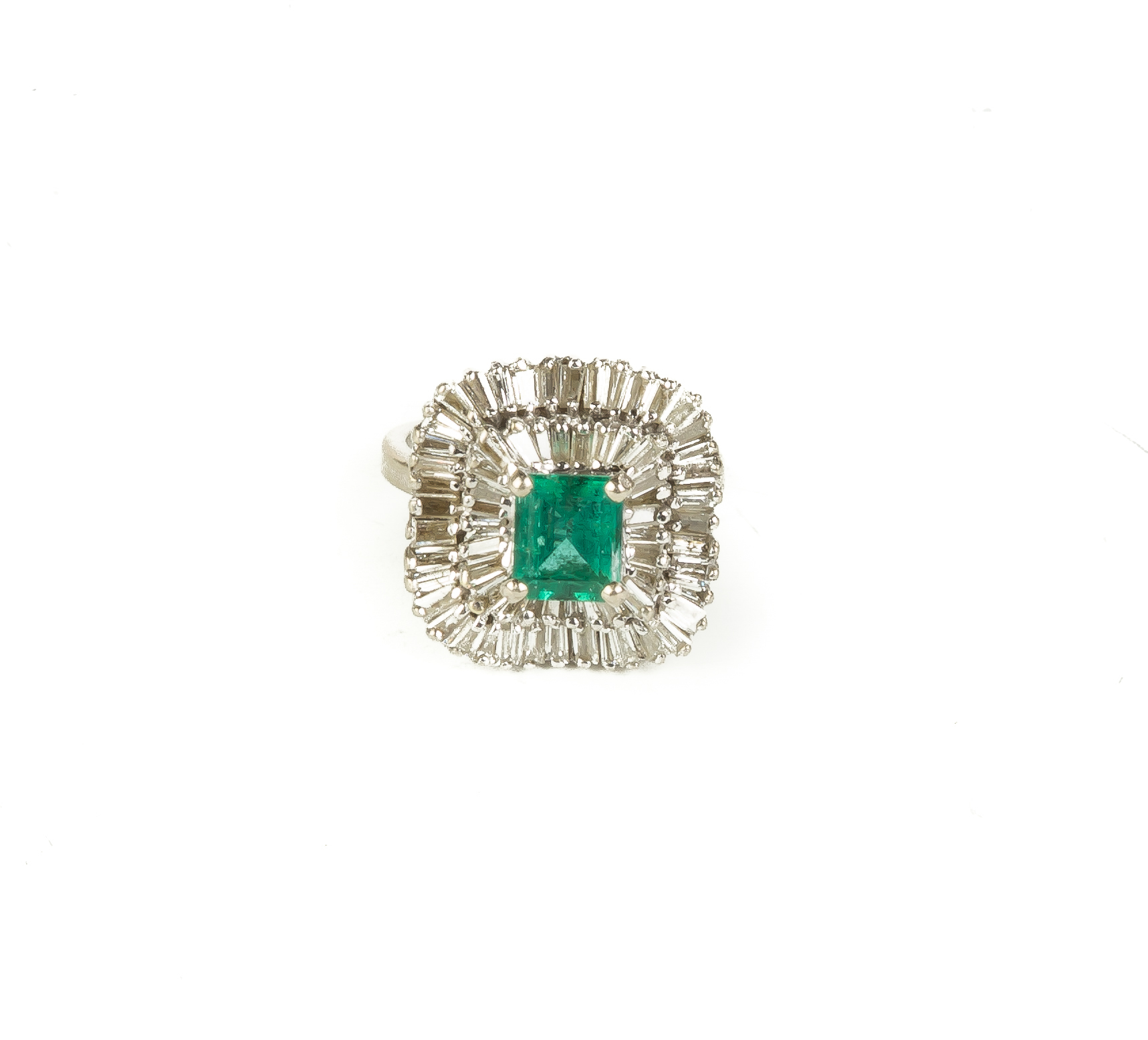 Appraisal: Vintage K White Gold Emerald and Diamond Ring Emerald is