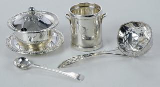 Appraisal: Four Silver Items including Continental silver ladle openwork floral decoration