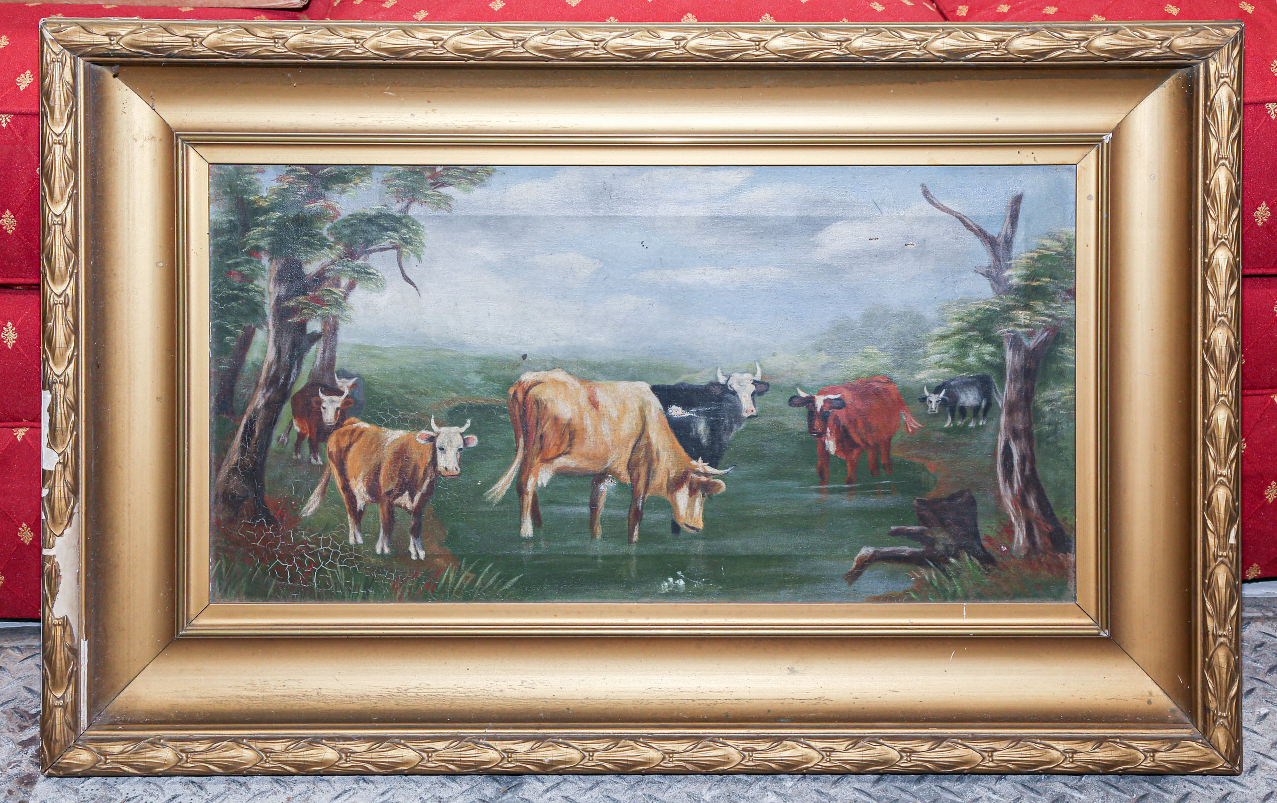 Appraisal: UNKNOWN ARTIST COWS IN A PASTURE OIL Oil on canvas